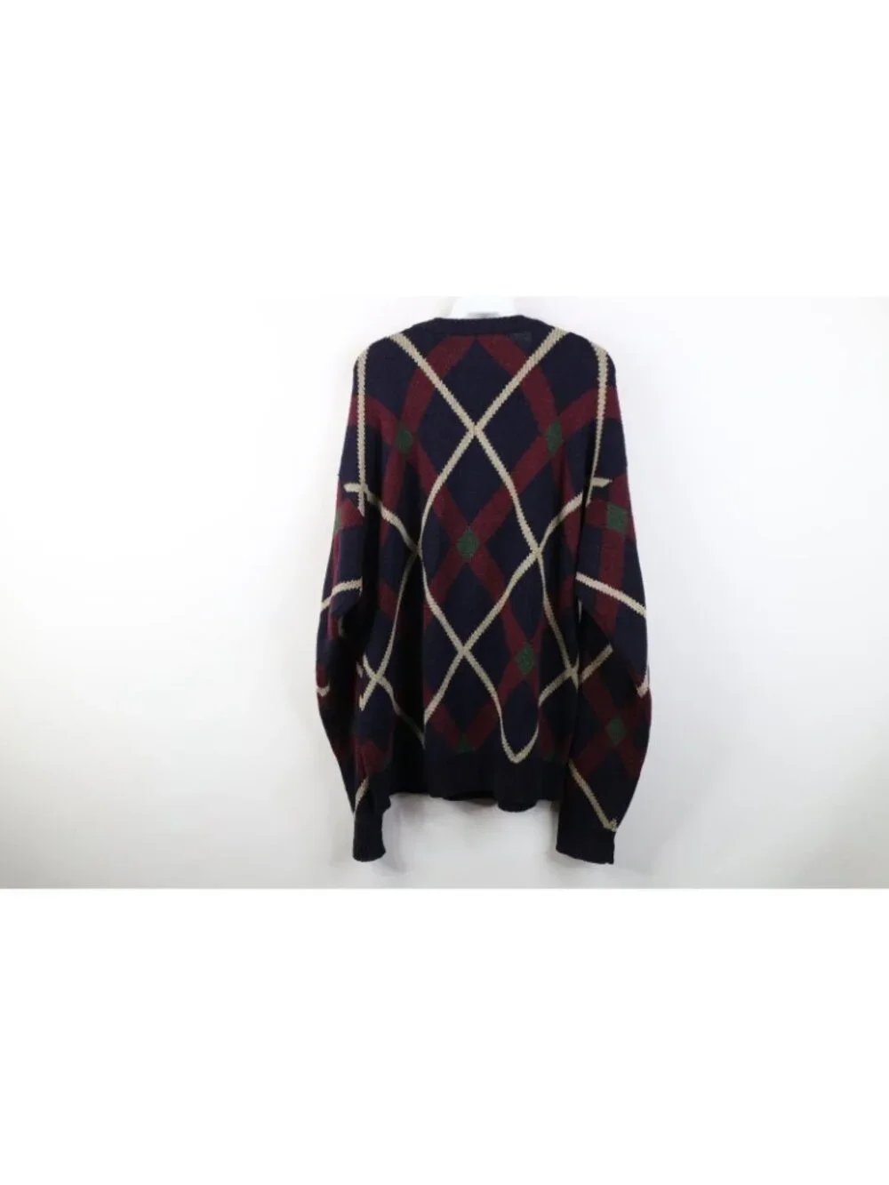 Vintage 90s Streetwear Mens XL Silk Blend Knit Argyle Diamond Crewneck Sweater